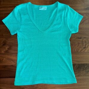 Michael Stars The Original Tee Vintage Aqua Green Shine V Neck tshirt